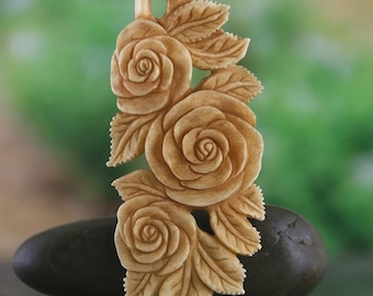 アンティークの手彫り牛骨製バラの花のペンダントネックレス - Etsy 日本
