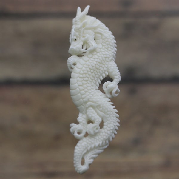 Dragon Pendant Carved Bone Intricate Detailed Carving AAA Handcrafted Piece