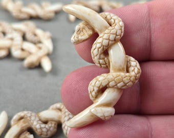 Antiqued Bone Serpent Tusk Pendant • Hand Carved Wrap Charm • 45mm