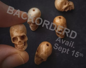 Antique Stained Skull Beads – Handcrafted Bone Carvings for Jewelry & Crafts, Top-Drilled, 17mm