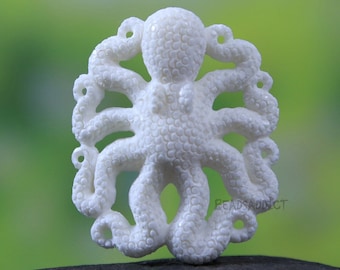 Octopus Intricate Carving Hand Carved Bone Organic Cabochon and Jewelry Ocean and Marine Life Realistic Jewelry Sea Voyage Charms 50MM