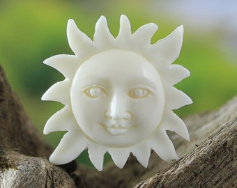 Carved Bone Sun Face • Radiant Solar Pendant • Hand-Carved Focal • 30mm