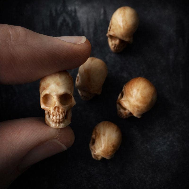 Mini Bone Skull Carvings Undrilled, Antique Stain, Oddities Curio