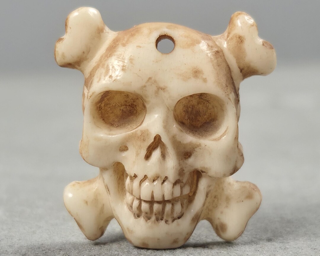 Carved Bone Skull Pendant • Crossbones Focal • Ready for Necklace