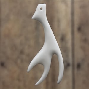 Stylized Deer Antler Pendant: Minimalist Bone Carving Necklace Charm, 61mm