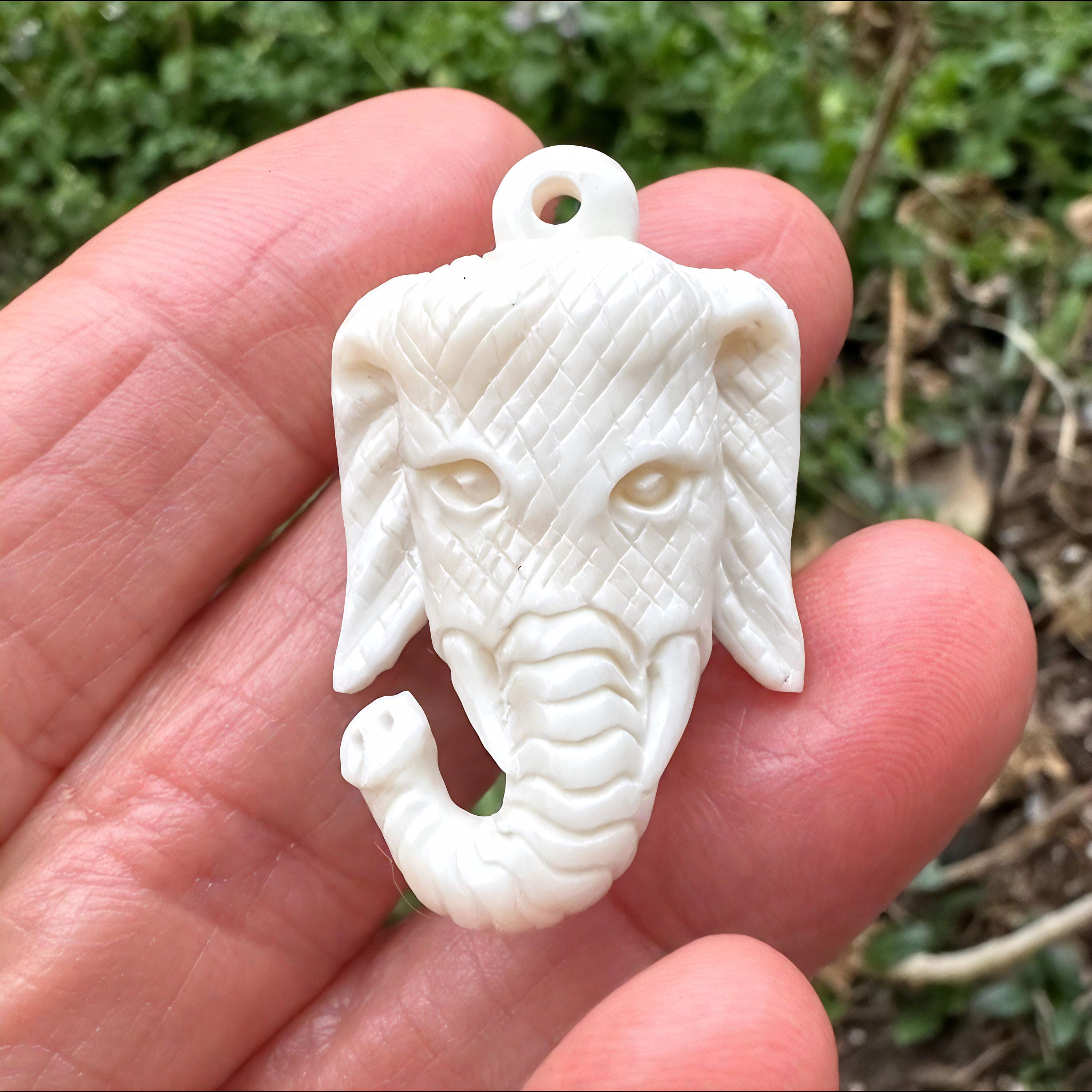 Handcrafted Bovine Bone Elephant Pendant 40mm Animal Totem