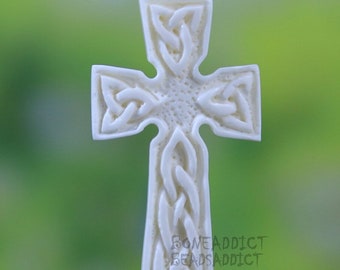 Hand Carved Bone Celtic Cross Religious Symbol Spiritual Christian Catholicism Jewelry Beautifully Handcrafted Faux Ivory from Cow Bone 58MM