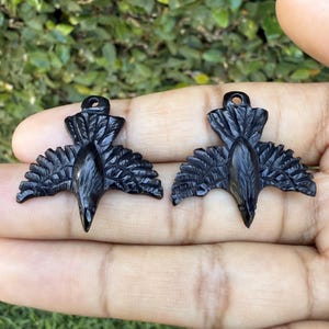 Pair of 28mm Hand-Carved Black Bull Horn Flying Ravens for Earring and Jewelry DIY Designs