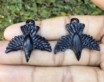 Pendientes de cuervo de cuerno de toro negro tallados a mano • Par de joyas • 28 mm
