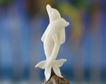 Dancing Dolphins - Hand Carved Buffalo Bone Sculpture/Pendant, 45mm