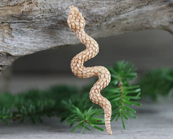 Carved Bone Snake • Antique Stained Serpent Pendant • Hand-Carved Focal • 74mm