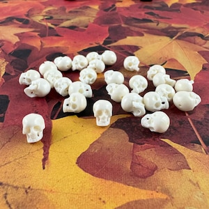 Tiny White Bone Carved Skull Bead, Top Drilled, 9mm