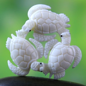 Hand Carved Cow Bone Sea Turtle Pendant: Triad Circle, DIY Jewelry