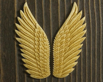 Rustic Carved Bone Angel Wings Pendant Set • Handcrafted Boho Jewelry Supply • 64mm