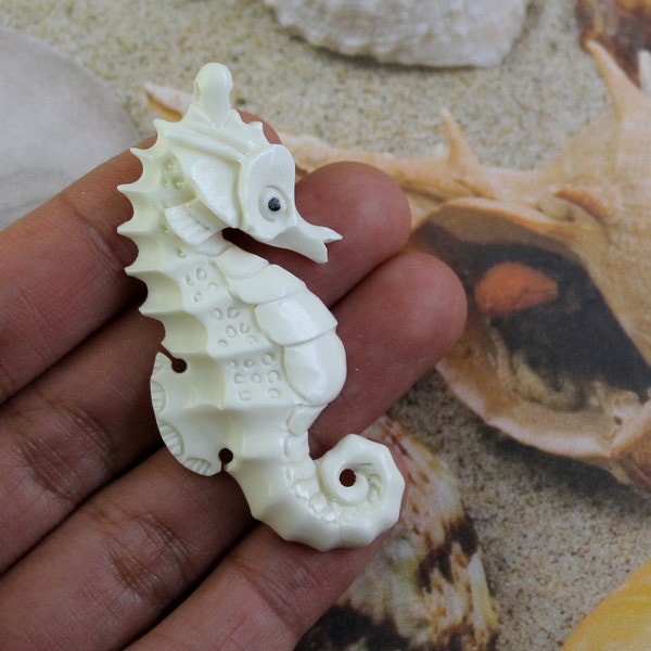 Seahorse Pendant Top Drilled Beading & Hanging Loop Intricate Hand Carved Cow Bone Sea Creature Sealife Focal Bead Marine Lovers Seahorses