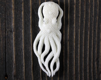 Handcrafted Ocean-Themed Octopus Carving • Detailed  Buffalo Bone Pendant for Jewelry and Art • 64mm