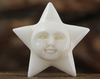 Hand-Carved Bone Star Face Charm • 33mm