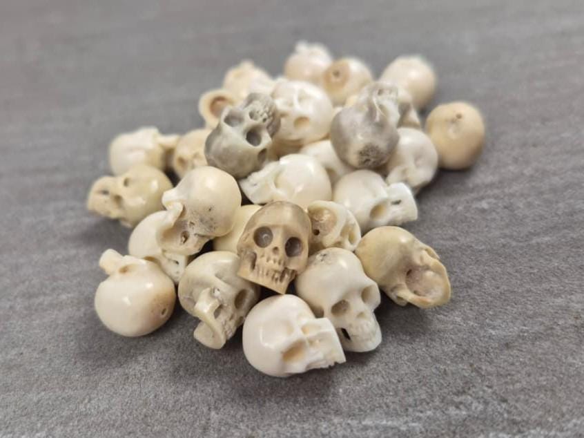 Hand-carved Deer Antler Skull Beads • Mini Natural Bone Skull