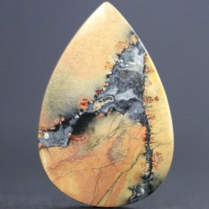 Teardrop Maligano Jasper Cabochon - Scenic Landscape, 37mm