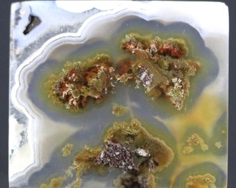 Scenic White Moss Agate Cabochon: Polished Rectangle for Jewelry Making, 36mm Natural Stone