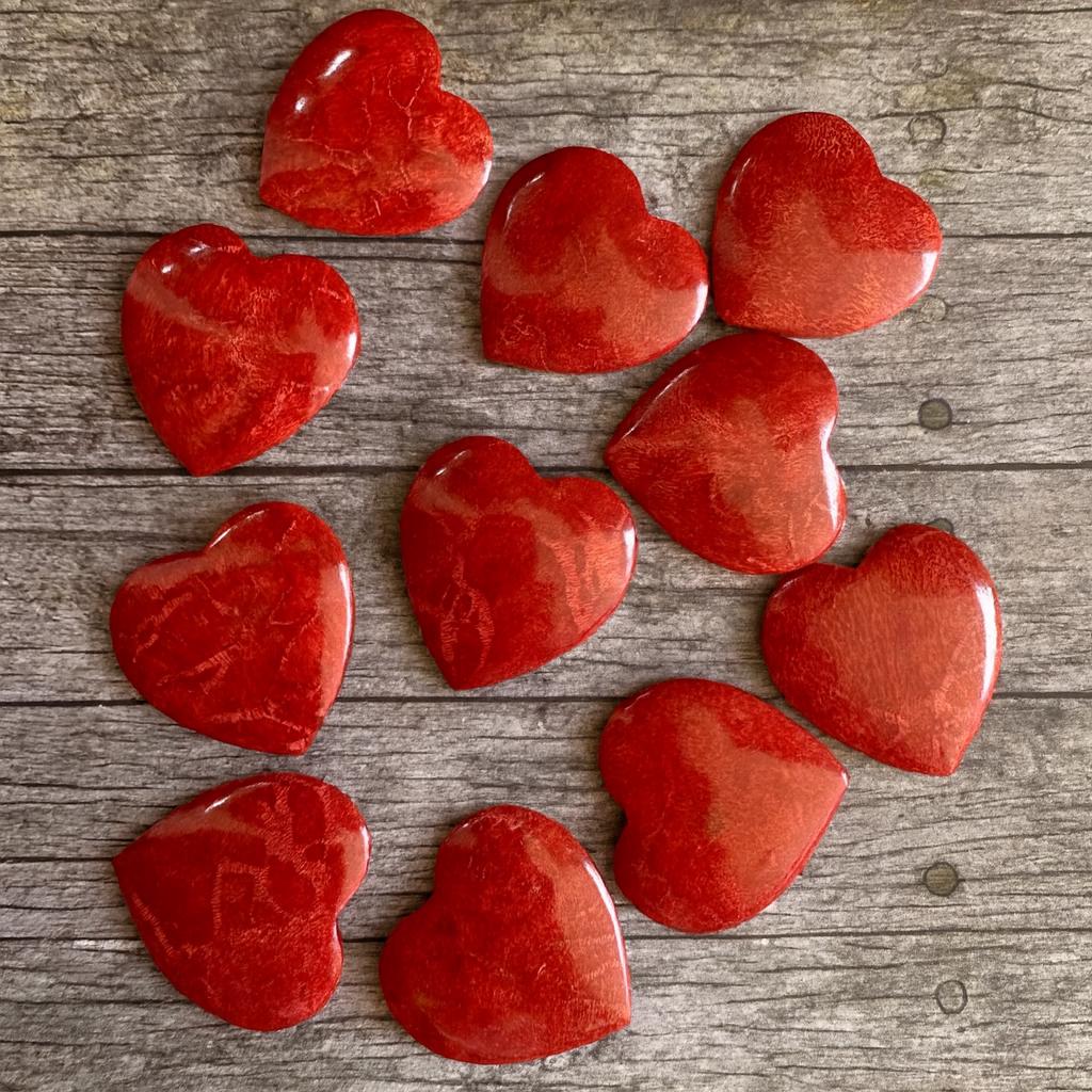 Red Coral Heart Cabochons • Love Focals for Earrings and Pendants