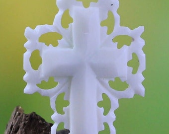 Hand Carved Cross Catholic & Christian Symbolism Intricate Bone Carving Focal Bead Organic Durable High Quality Pendant 27MM