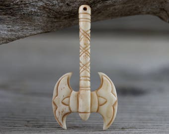 Stained Bone Viking Axe Pendant 64mm Hand Carved Norse Warrior Charm