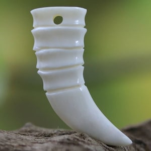 Buffalo Bone Pendant, Unique Carved Design, Tusk Shape 34mm