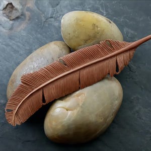 Large Wooden Feather Charm Hand carved Wood, Statement Pendant, Accent or Decor, 134mm