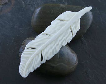 Large Carved Bone Feather Pendant Carved Side Drilled High Quality Detailed Carving Boho Jewelry Making Supply