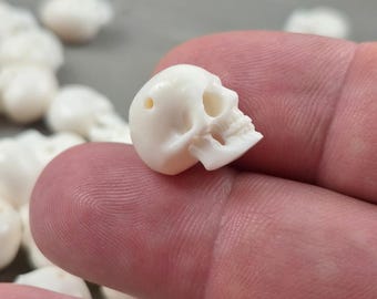 Hand-Carved Bone Skull Beads 17mm • Side Drilled