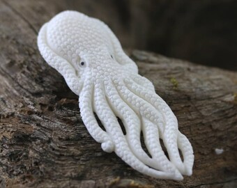Bone Octopus Pendant • Textured Tentacles • Hand-Carved Ocean Focal