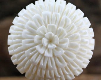 Bone Flower Cabochon Hand Carved Blossom Cameo, 30mm