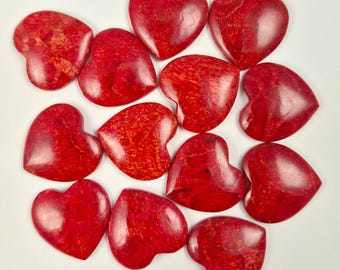 Red Coral Heart Cabochons • Love Focals for Earrings and Pendants • 20mm
