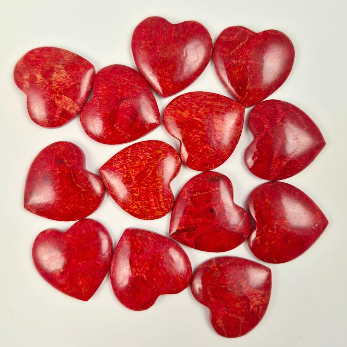 Red Coral Heart Cabochons • Love Focals for Earrings and Pendants