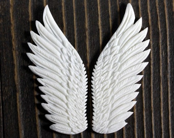 Hand Carved Bone Wings •  Artisan Jewelry Supplies • Unique Pendant Components • 64mm