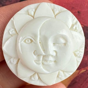 Sleeping Sun Awake Moon Hand Carved Pendant or Cabochon, 30mm