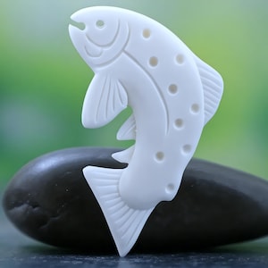 Leaping Fish Pendant, Bone Fish Charm, Two-Sided Fish Necklace, Nautical Jewelry, 58mm