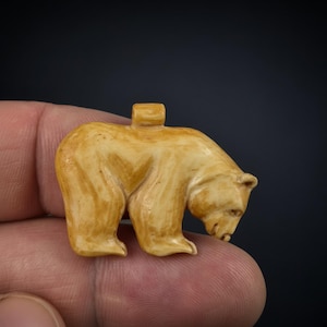 Hand-Carved Stained Bone Bear Pendant • Totem Focal • 36mm