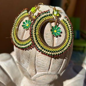 Green Grace Rainbow Beaded Hoop Earrings