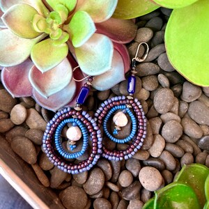 Blue Moon Beaded Hoop Earrings
