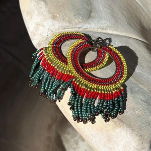 Sunburst Rainbow Beaded Hoop Earrings