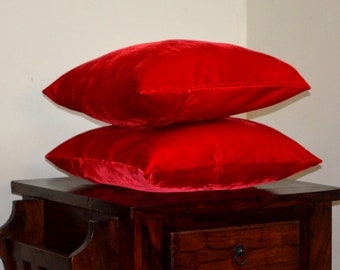 Red coloured pillow / sham cover in  viscose velvet-18 " X 18".