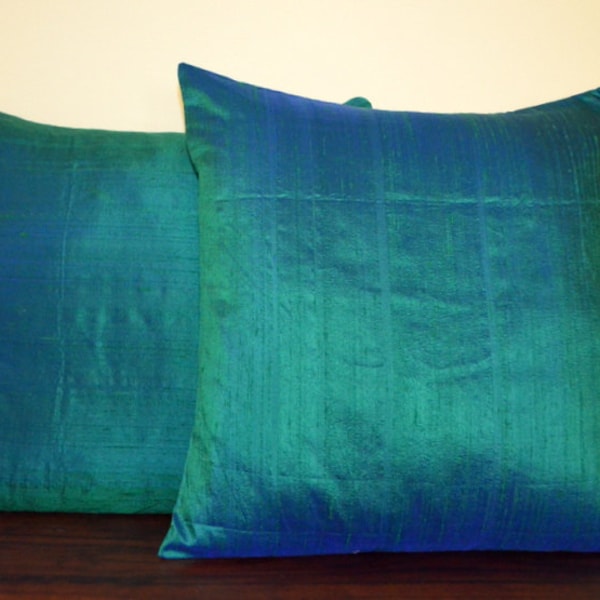 Rich Teal / peacock green  Dupioni pure silk decorative cushion cover, 12x16, 12x20, 14x20, 14x24, 16x16, 18x18, 20x20, 22x22, 24x24 & 26X26