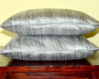 Silver Gray colored  Dupioni pure silk cushion cover code 26 / 12X12, 12x16, 12x20, 14x20, 14x24, 16x16, 18x18, 20x20, 22x22, 24x24 &26X26