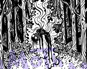 Curse Colouring Page - coloring page horror art scary witchy spooky forest skulls skull magic witch art spells dark goth gothic creepy cool
