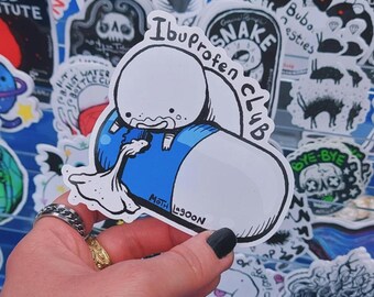 Ibuprofen Club Sticker - disability chronic pain disabled spoonie cripple punk spoon theory special needs chronic illness lol art artist