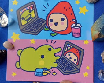 Long Distance Tamagotchi Print - friends nostalgia best friends Bandai friend bestie 90s 1990s millennial weird art game gaming cute art