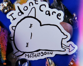 I don't care demon Sticker - lol lazy rest whatever goth gothic emo aesthetic disabled silly villain cool