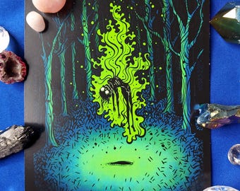 Curse Print - halloween horror art witchcraft witch gothic goth art dark scary spooky green decor cool pretty alternative alt weird creepy
